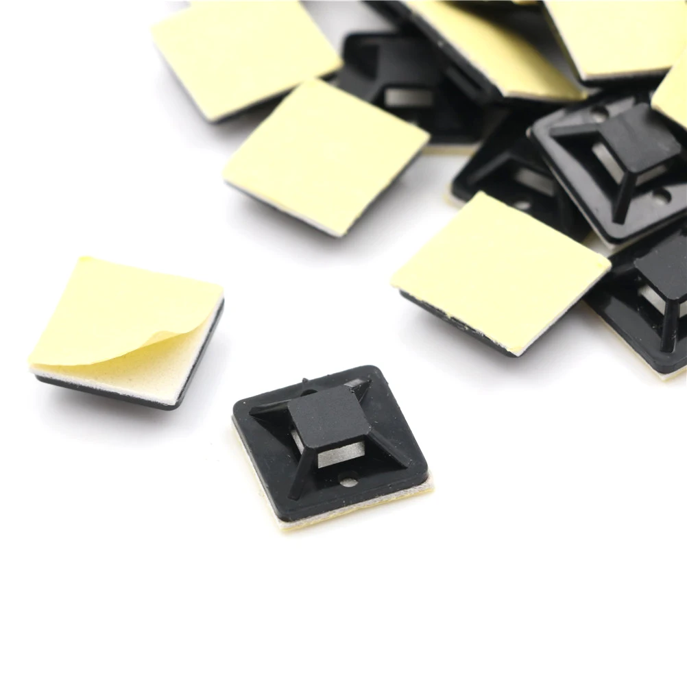 100 sztuk/partia samoprzylepna opaska kablowa podstawa biały klej typ pozycjonowania plastikowa samoprzylepna opaska kablowa uchwyt podstawy 20x20x6mm — zdjęcie 5