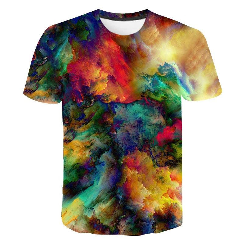 Summer Fashion Colorful Pigment Graffiti graphic t shirts For Men Personality Casual Printed Round Neck Short Sleeve Tees