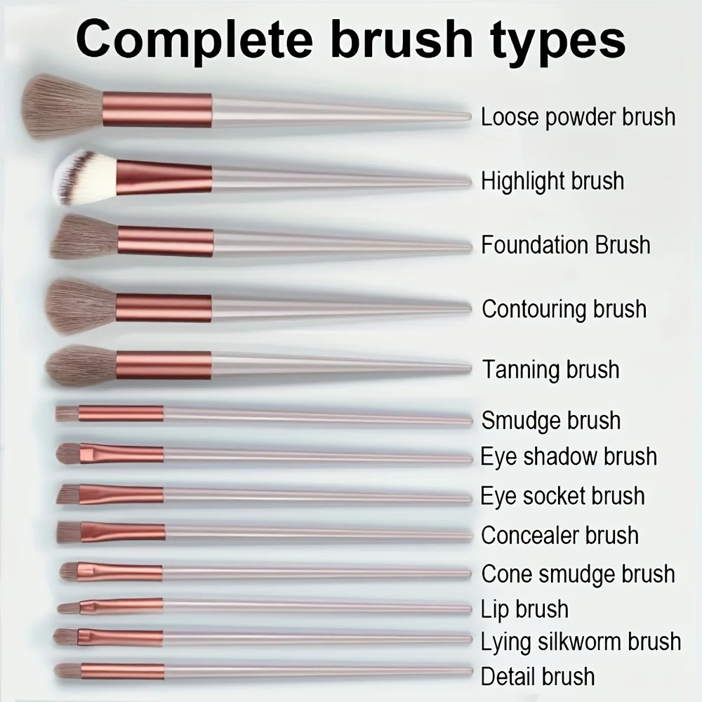 Soft Premium Synthetic Makeup Brush Set, pincéis de base, pó, corretivo, sombras, delineador, blush, ferramenta de beleza, 13pcs