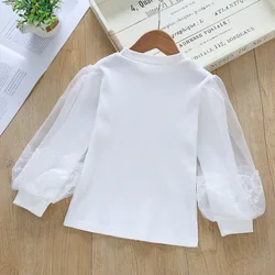 New Arrived Spring Autumn Children Clothing  Solid Girls Clothes 3-10year students white clothes lace shirt