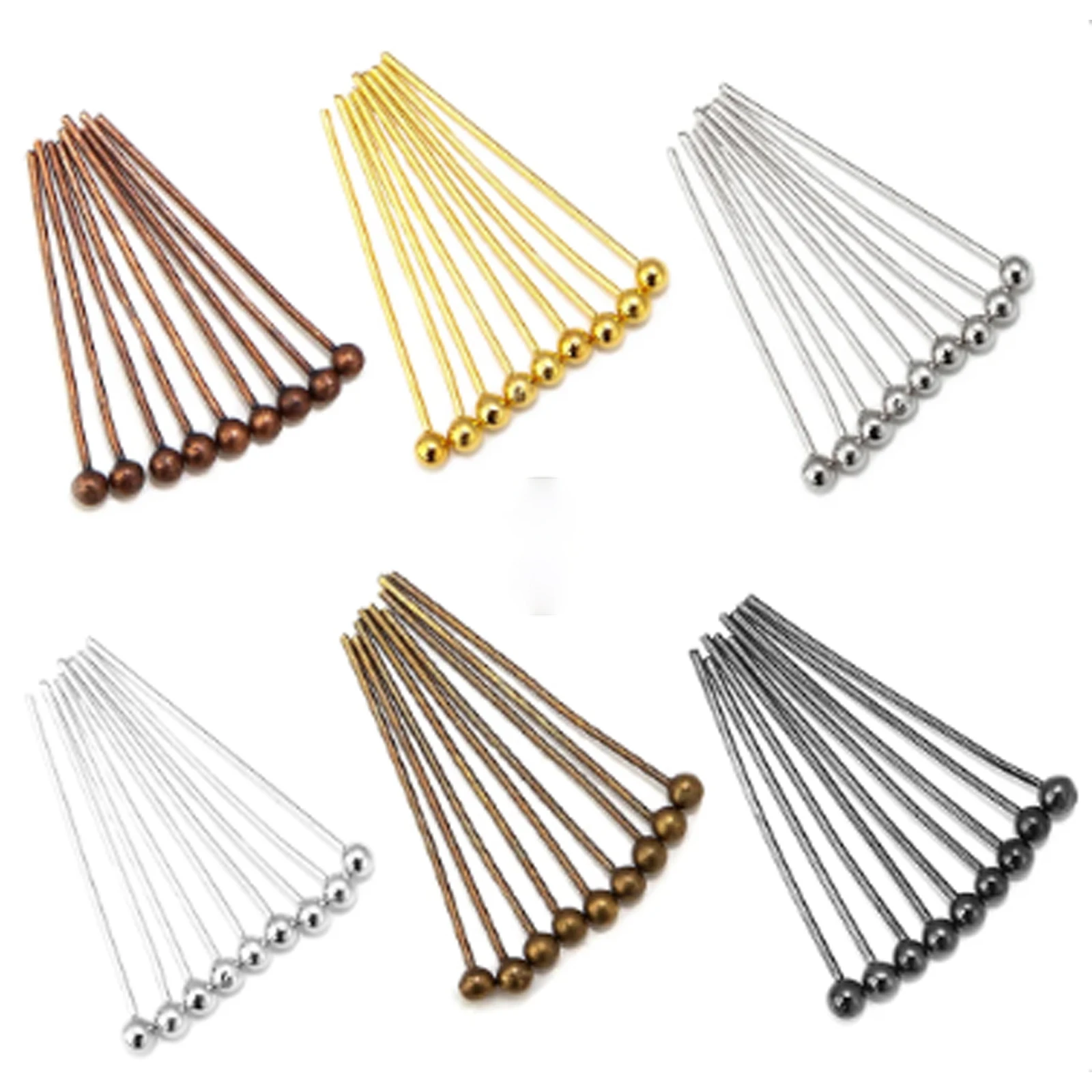 

SAUVOO 100-200pcs/lot Copper Ball Head Pins Gold Silver 10-70mm Metal Head Pins Needles For DIY Jewelry Making Earrings Findings