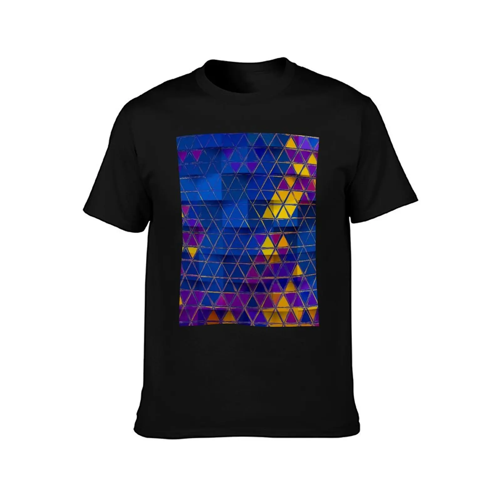 Crazy Mosaic Triangles in Blue and Yellow T-Shirt Halloween Casual T-Shirt