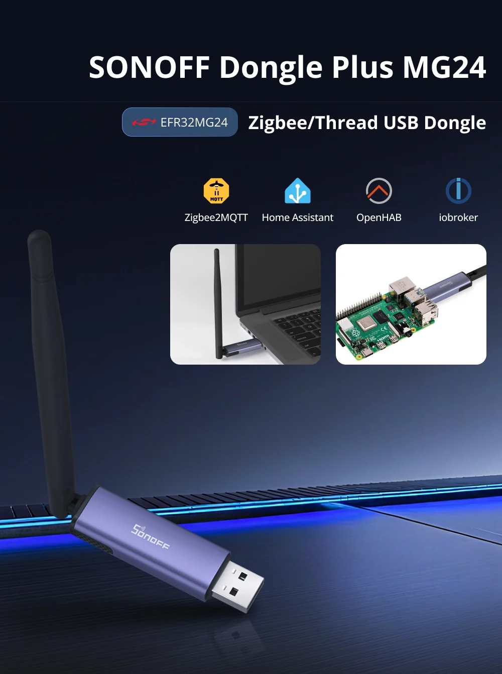 SONOFF Dongle Plus MG24 Zigbee Thread USB-Dongle EFR32MG24 Neuer Leistungsstarker Chip Max 4,5dBi Open-Source Breite Plattformen Zigbee2MQTT – Detail 1