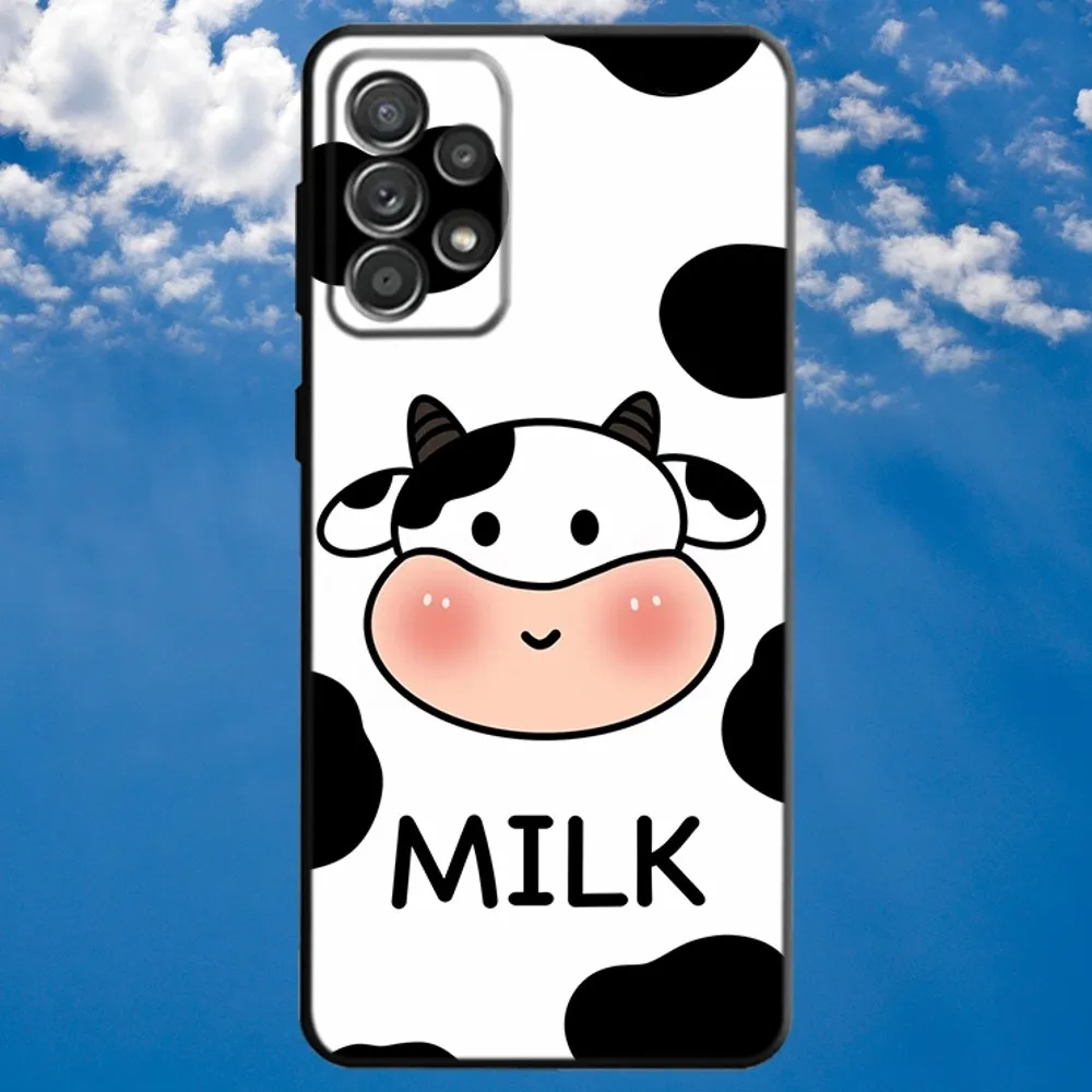 Cartoon Cute Milk Cow Phone Case For Samsung S21,S22 Ultra,S20,S30 plus,S22 plus,S23,S30 ultra 5G Soft Black Cover image 6