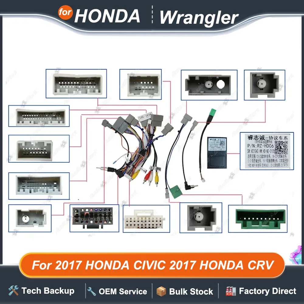 

Автомобильный 16-контактный адаптер жгута проводов Canbus Box для HONDA CIVIC 2017 HONDA CRV Android-радио кабель питания HD-RZ-06 2017