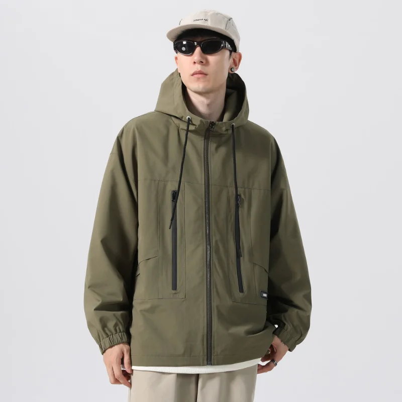 

Solid Color Loose Casual Hooded Jacket Lettered Multi-Zip Jacket Spring and Autumn