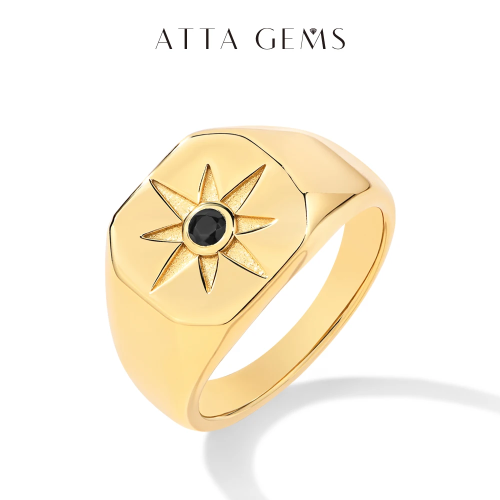 

ATTAGEMS Black Spinel Ring Lab Grown for Women Men S925 Silver 18K Gold Plated Simple Star Band Wedding Christmas Gift wholesale