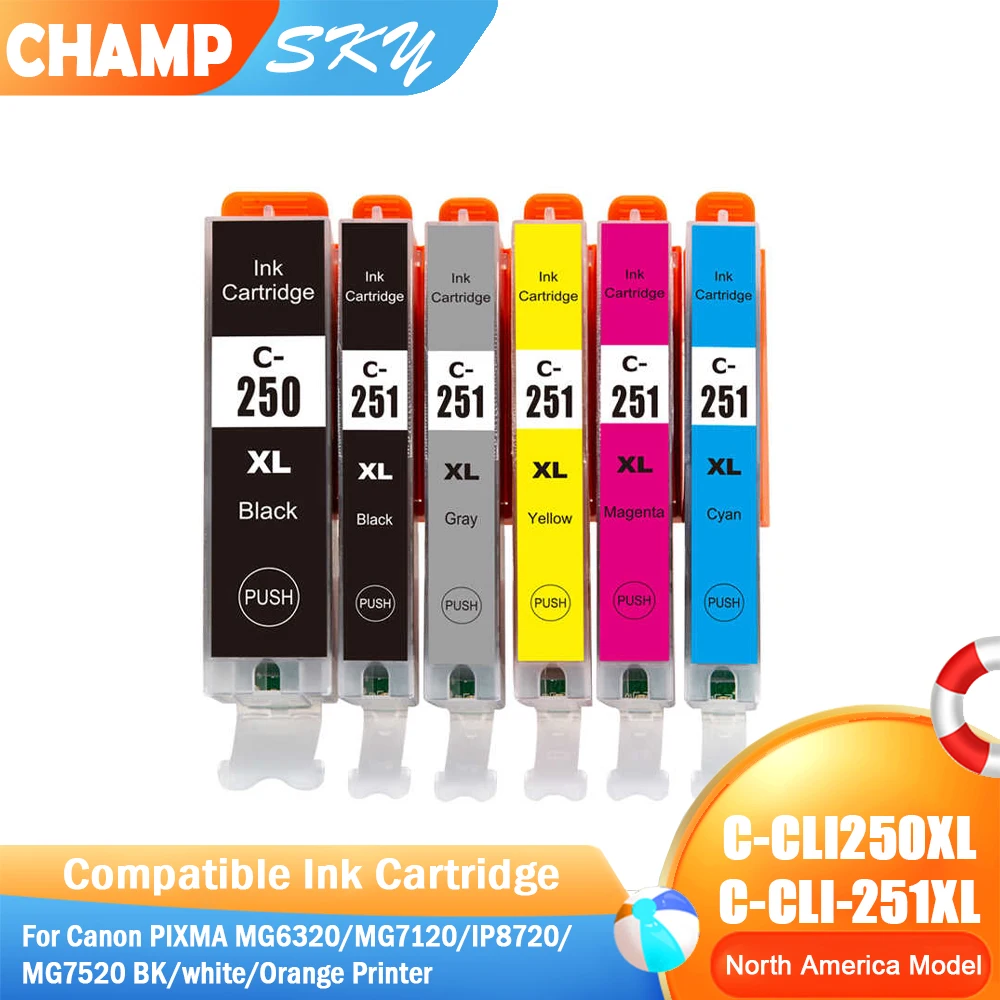 PGI-250XL PGI250XL PGI250 CLI-251XL CLI251XL CLI251 Premium Color Compatible Ink Cartridge for Canon PIXMA MG6320/MG7120/IP8720