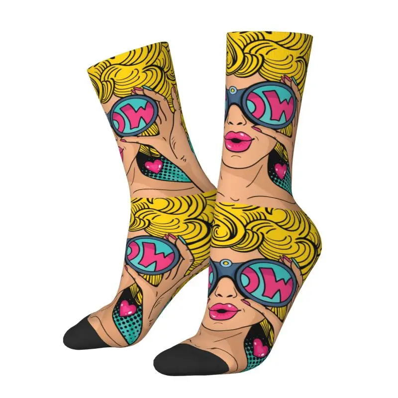 Funny Wow Pop Art Sexy Surprised Lady Socks Women Men Warm 3D Printing Cartoon Girl Woman Basketball Sports Socks