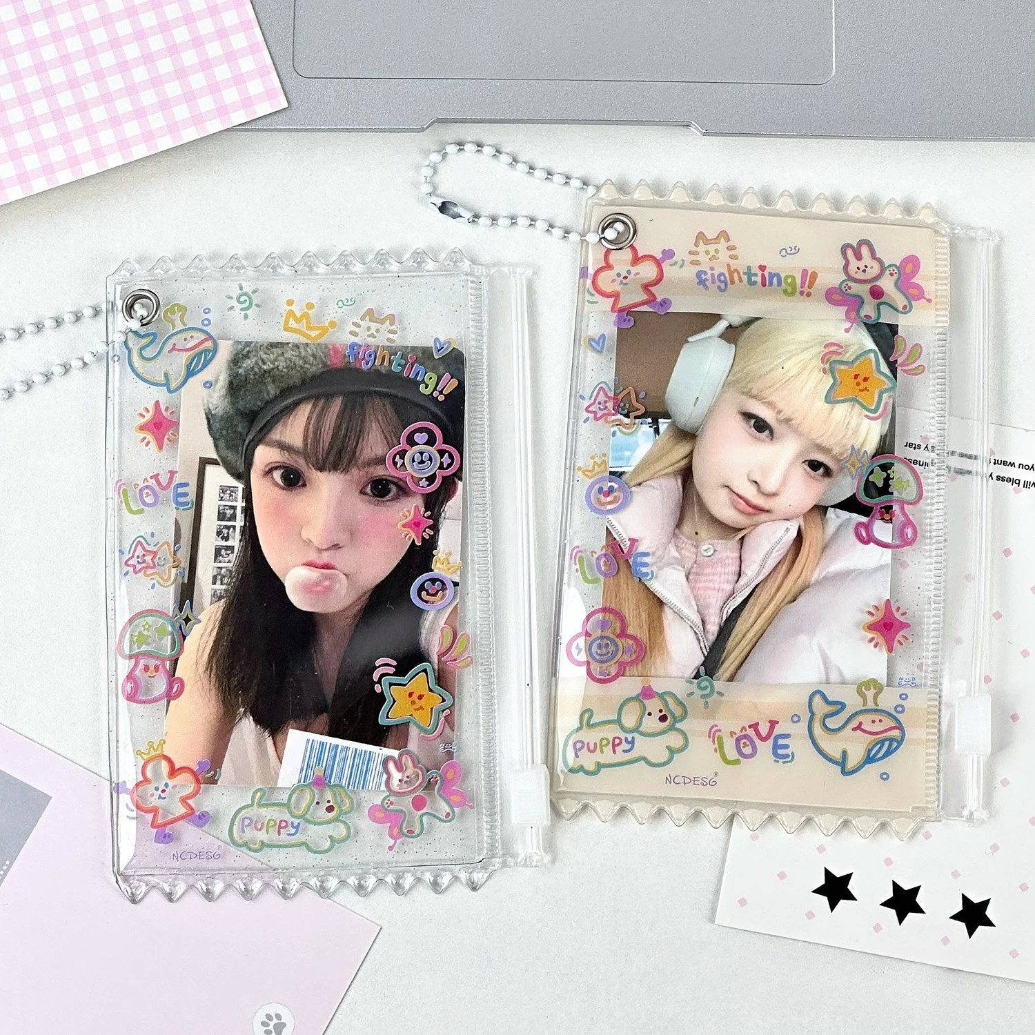 

2pcs Dopamine Cute Graffiti Photocard Zipper PVC Case Polaroid Kpop Photo Card Holder