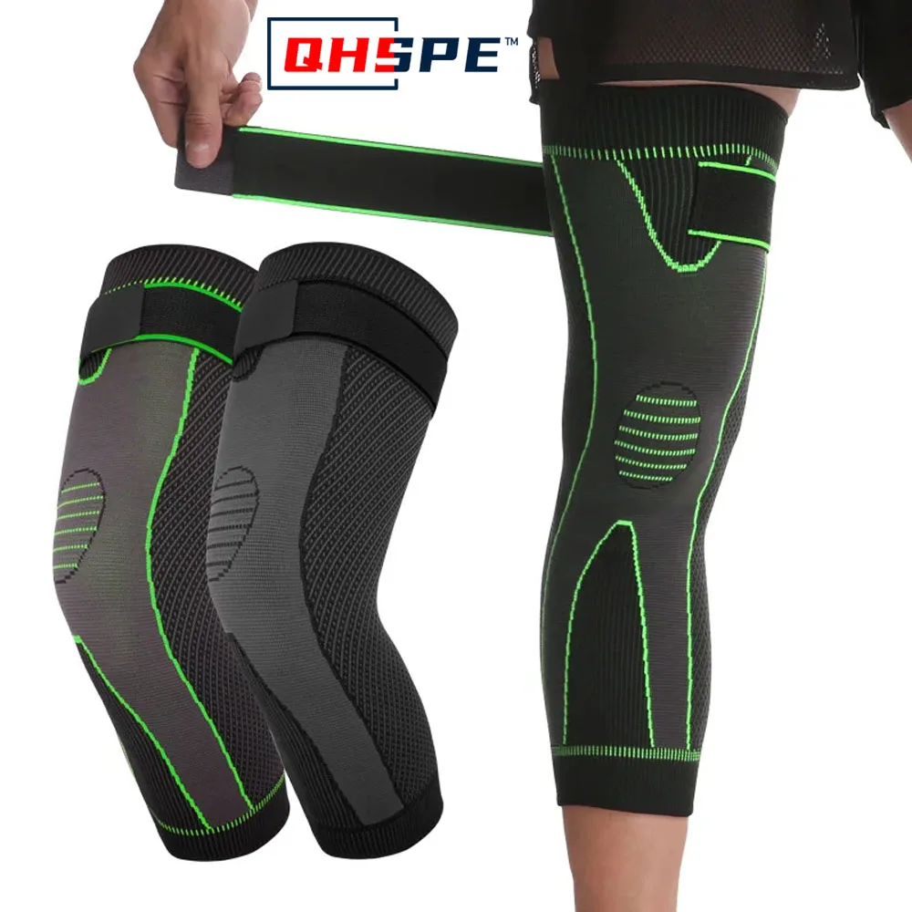 Compression Knee Pads Support Lengthen Stripe Sport Sleeve Protector Elastic Long Warm Kneepad Brace Volleyball Running 1pc