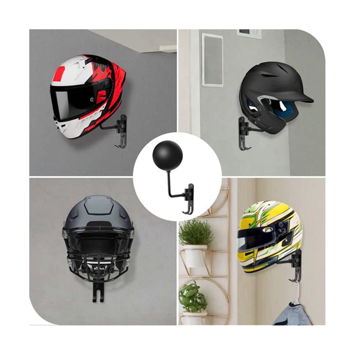 

Bicycle Helmet Rack 180 Degree Rotation Helmet Rack Motorcycle Helmet Hanger for Motorcycle, Coat, Cap, Football Helmet