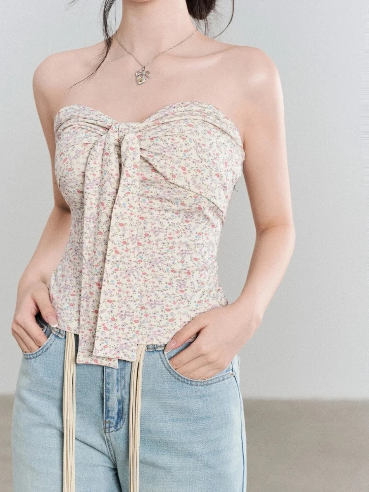 Summer Casual Floral Camis Boho Beach Style Sexy Backless Corset Elegant Tanks 2000s American Vintage Korean Fashion Clothing