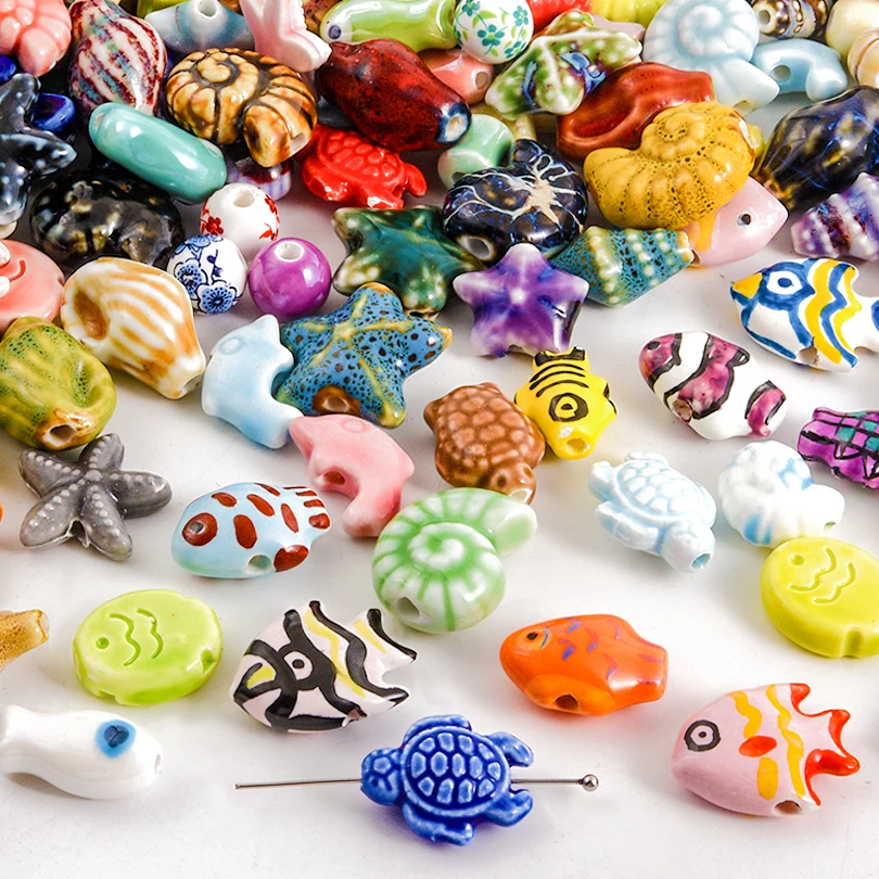 10/20/30pcs/Lot Colorful Hole 2mm Clownfish Turtle Star Conch Shell Ceramic Beads Cute Animals For Jewelry Bracelets Diy Crafts image 3