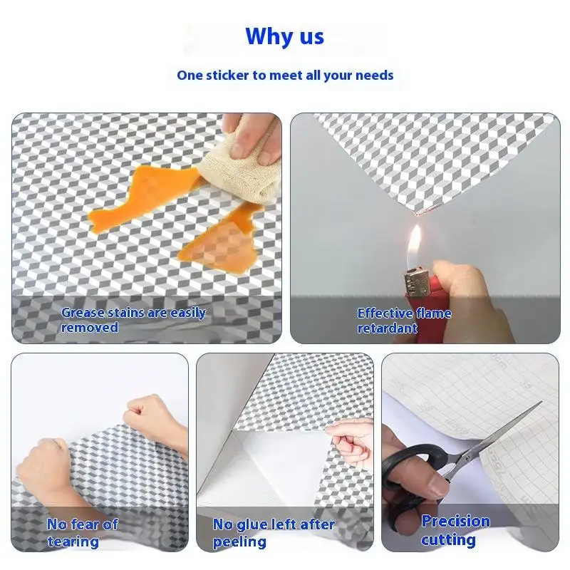 For Countertop Drawer Cabinets Shelf Line Kitchen Wallpaper Self Adhesive Aluminum Foil Oil Proof Waterproof Stickers