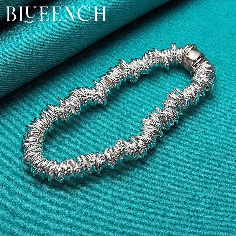 Blueench 925 Sterling Silver Multilayer Hoop Bracelet for Ladies Men Couple Trend Temperament Fashion Jewelry