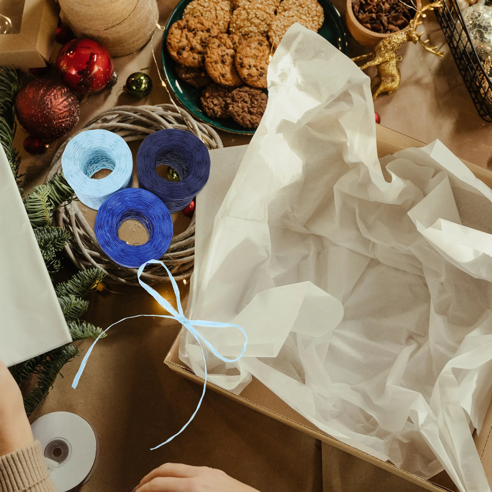 

3 Rolls Colorful Raffia Paper Rope Handwoven Decorative Ribbon for Gift Wrapping Bouquet DIY String Crafts Raffia Ribbon