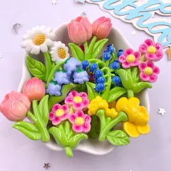 6PCS Resin Kawaii Colorful Painted Sunflower Tulip Flat back Flower Stone Figurines Scrapbook DIY Bow Decor Accessories Crafts