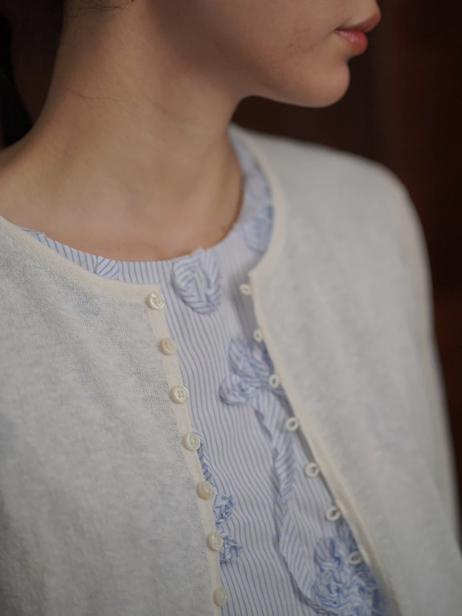 

Hacikis Miss Breathable Loose Knitted Cardigan Bamboo Fiber Linen Casual Style Long Sleeve round Neck Coat for Women