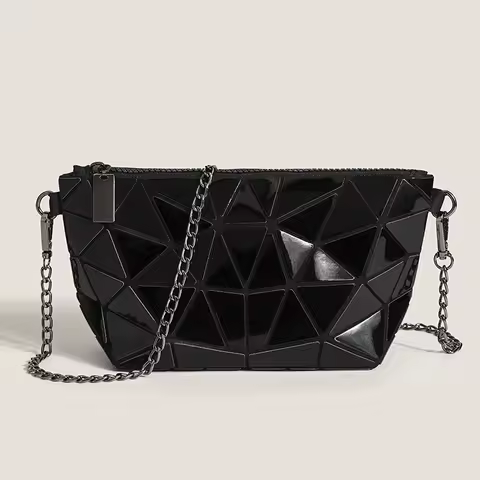 Classic Japanese Geometric Diamond Grid Crossbody Bag Women's Single Shoulder Backpack Luminous Color-changing Chain Bag