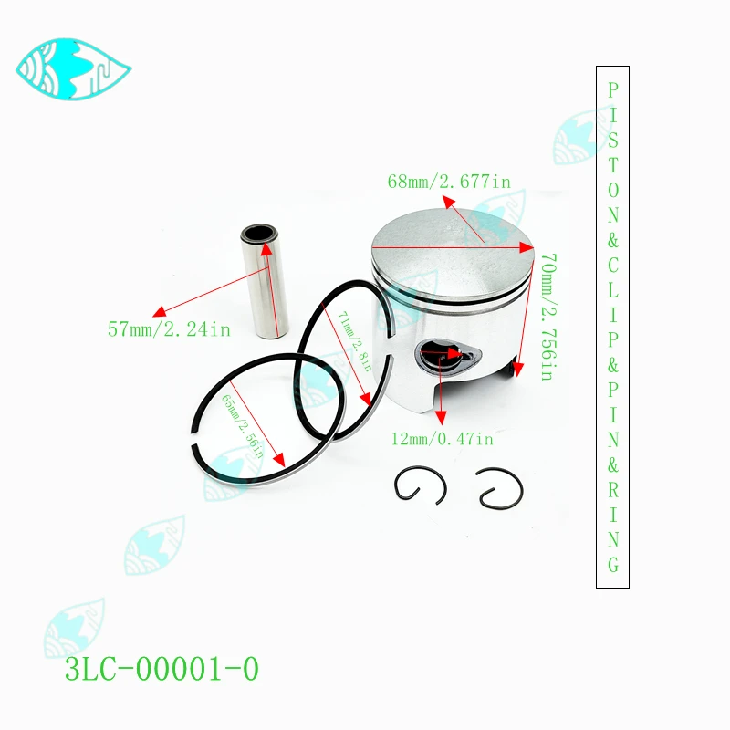 3LC-00001-0 Piston kit Diameter：68MM Made in Taiwan for Tohatsu Outboard Engine 2-Stroke MX50D2,MWX50D2 PISTON&CLIP&PIN&RING