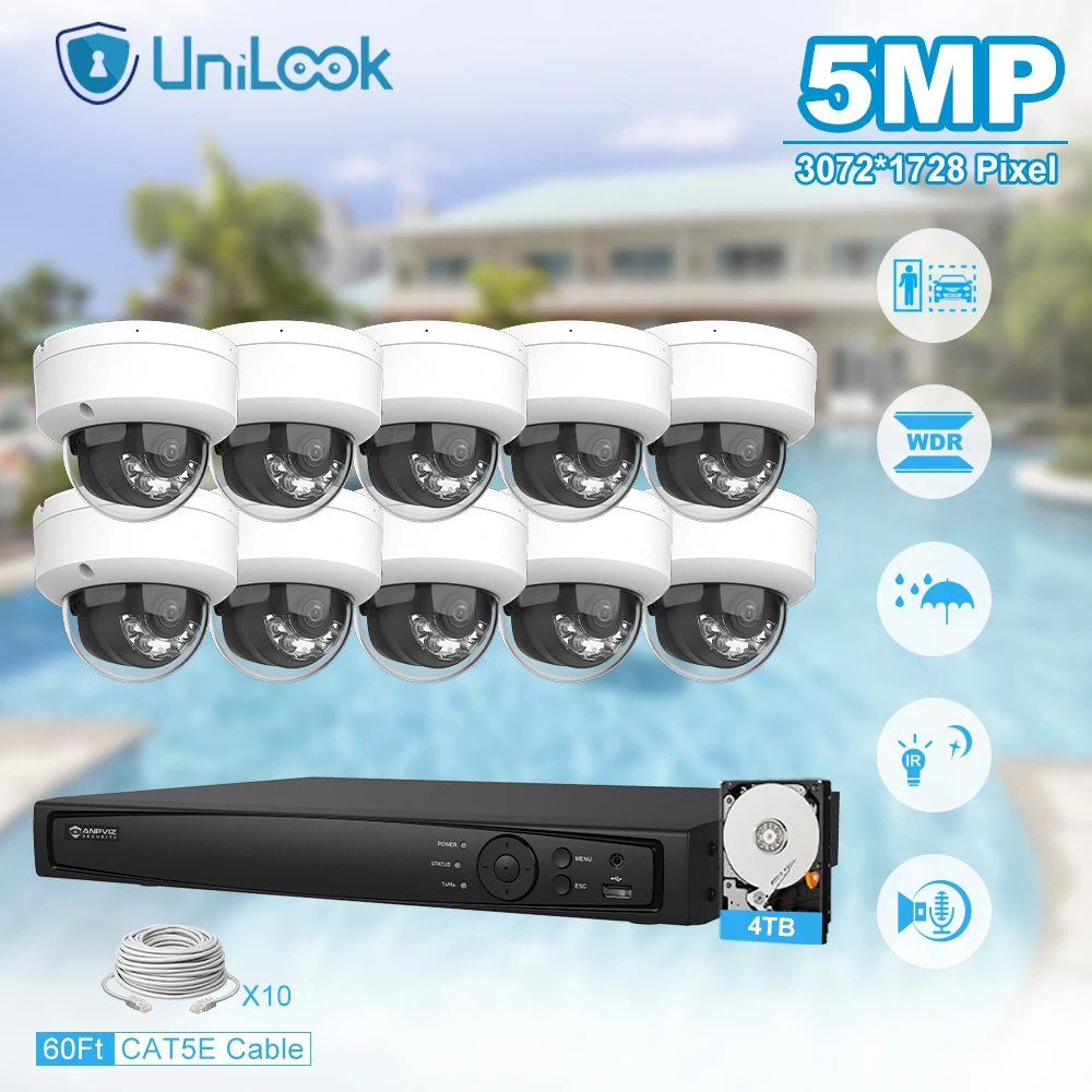 Unilook-Kit de système de caméra IP pour touristes intelligents, protection de sécurité, 16 caméras IP, intérieur, 16 canaux, NVR, CCTV, 5MP