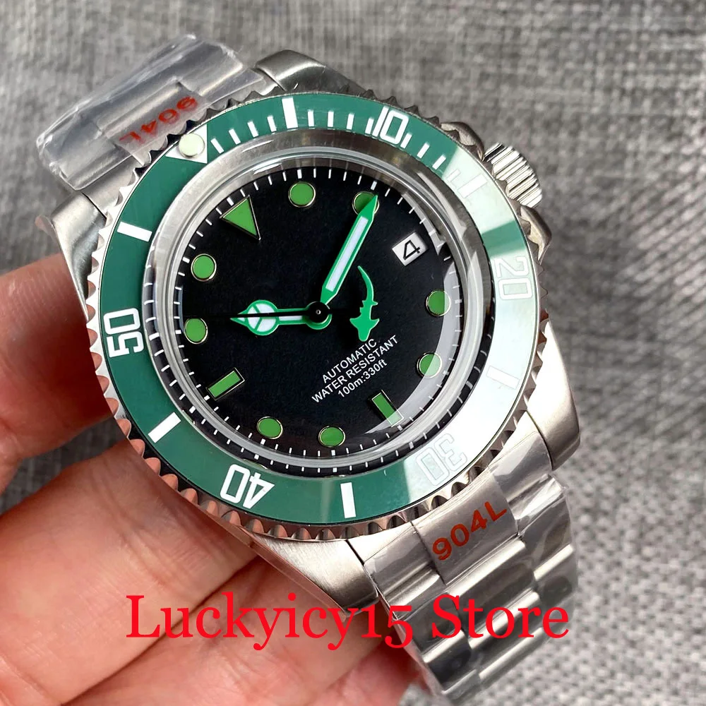 

Tandorio Fashional 40MM Japan NH35A Sterile Black Dial With Green Mark Automatic Men Watch Screw Crown Dome Sapphire Crystals