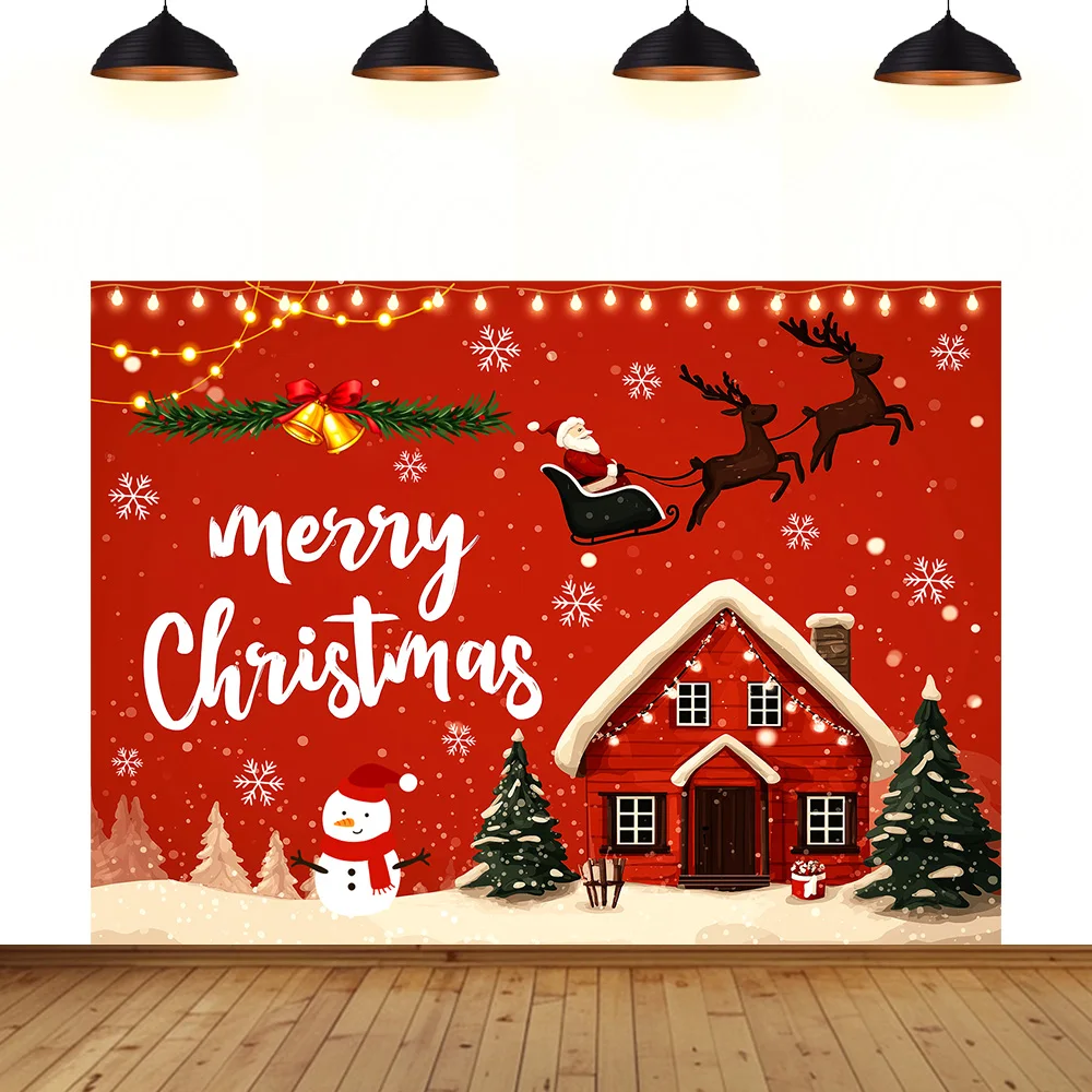

Christmas Theme background Christmas tree Santa Claus snowman red solid color festival Merry Christmas photography backdrop