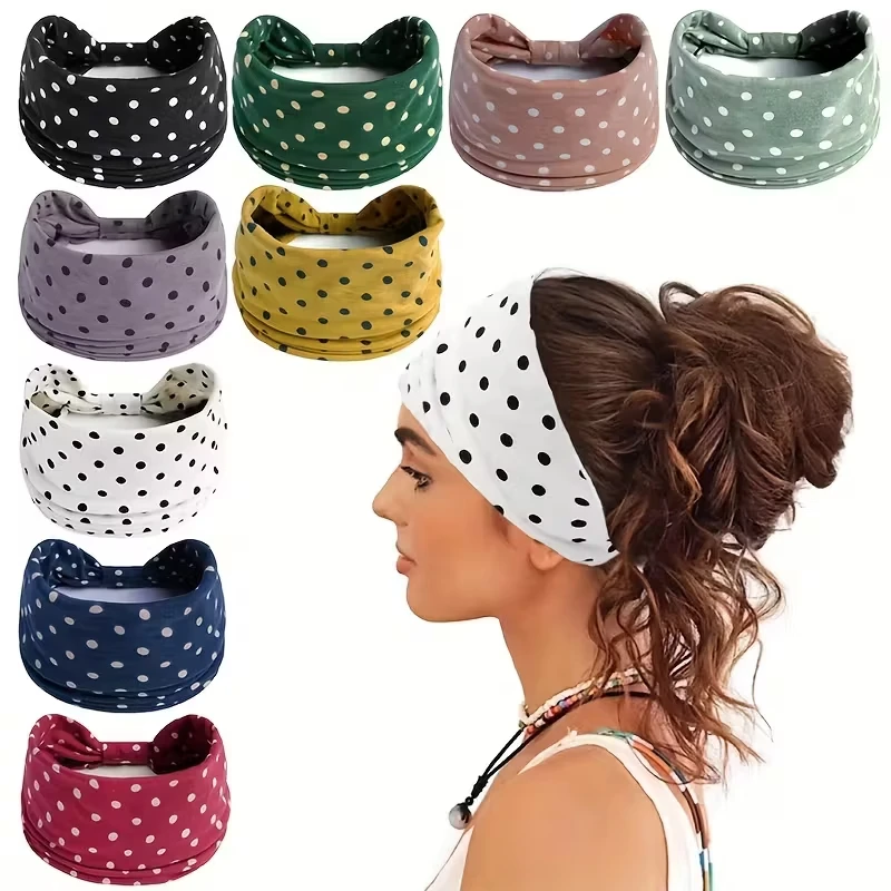 Polka Dot Knotted Headbands Boho Fashion Stretch Fabric Hair Bands For Women Breathable Versatile Headwraps For Sports Yoga Hair