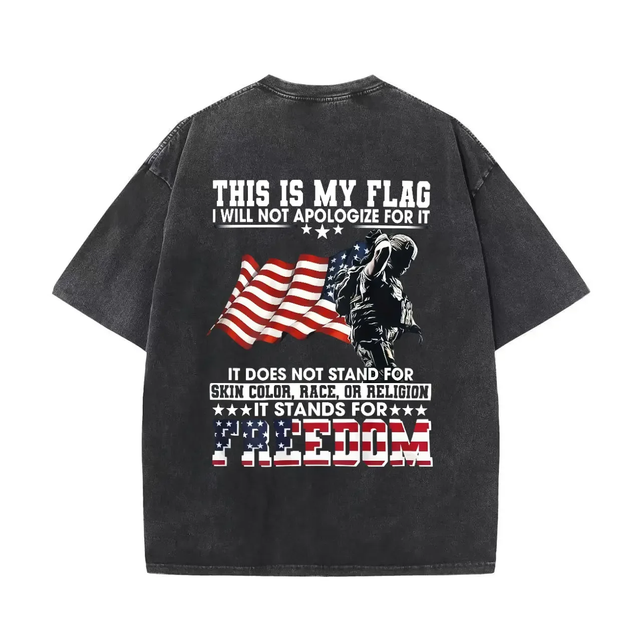 Vintage Patriotic American Flag & Soldier Print T-Shirt - 100% Cotton Unisex Casual Tee with Bold 