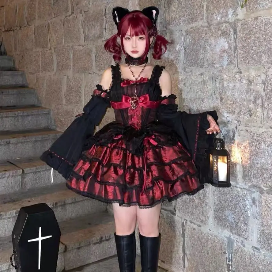 cute-spicy-iolita-dress-black-and-red-lolita-jsk-sweet-and-spicy-cosplay-uniform-short-skirt-with-chest-pad-autumn-wear