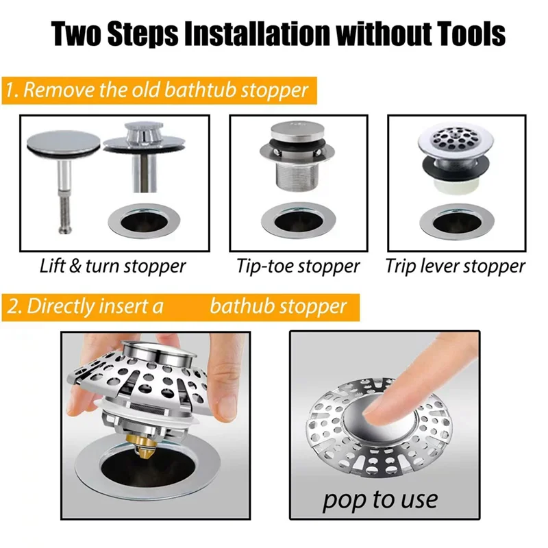 

AT14 Сливная пробка для ванны, пробка для слива раковины - пробка для слива ванны и крышка со сливом для душа, фильтр для улавливания волос