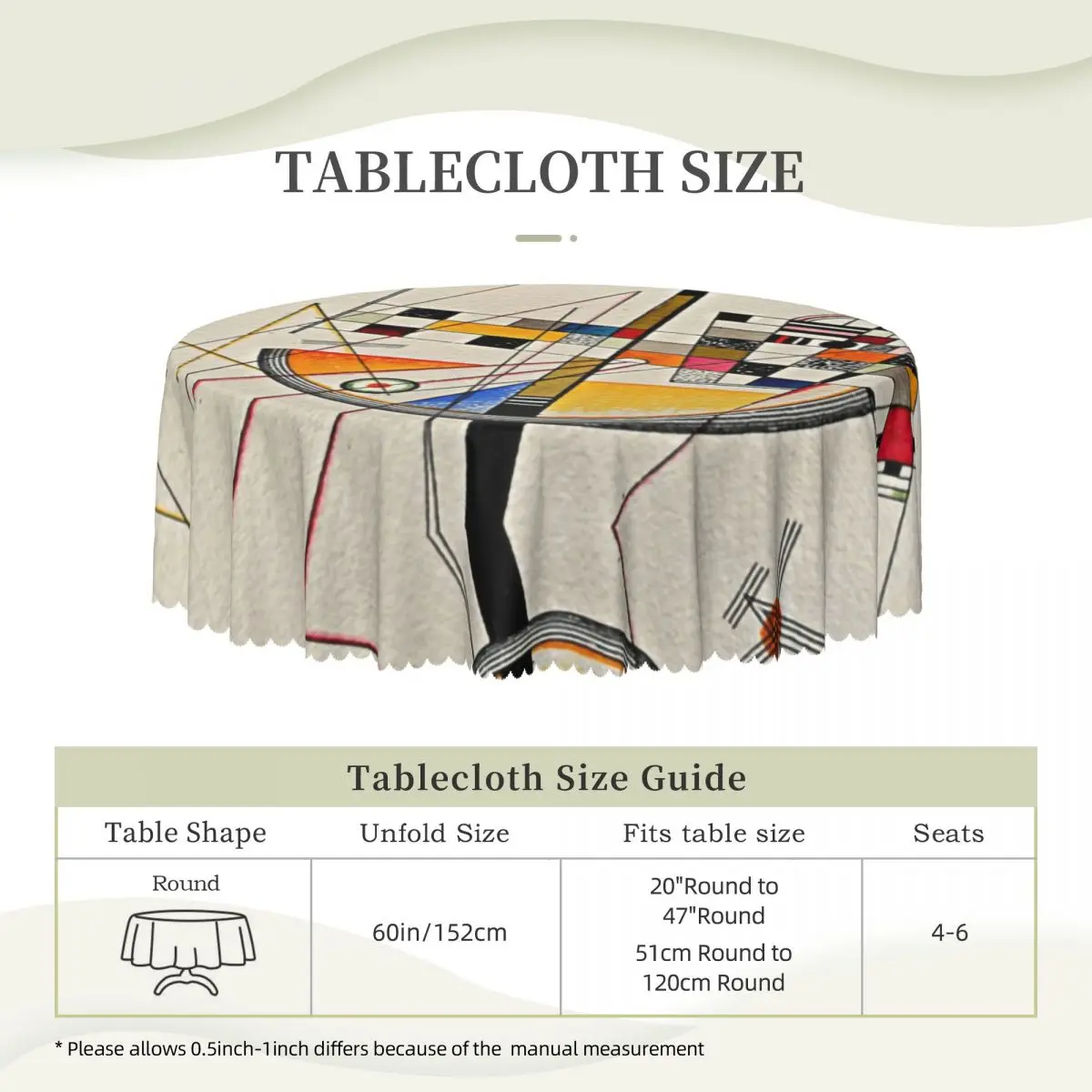 Delicate Tension By Wassily Kandinsky Round Tablecloths 60 Inches Abstract Art Table Cover for Parties Table Cloth