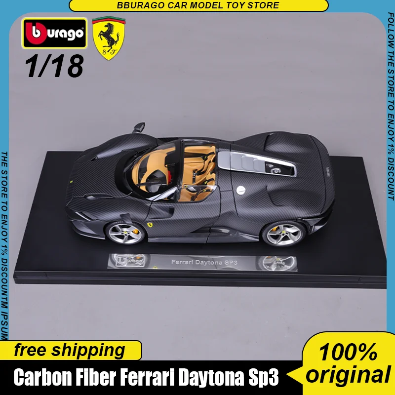 Nuevo en Stock Bburago 1:18 fibra de carbono Ferrari Daytona Sp3 negro modelo fundido a presión Bburago aniversario edición limitada juguetes de Custon
