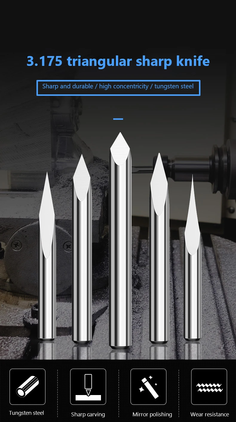 V Shape Flat Bottom 10/15/20/30/40/45/60/90 Degrees PCB Engraving Bits Tip End Mill Tungsten Carbide 3D 3.175 1/8 Milling Cutter