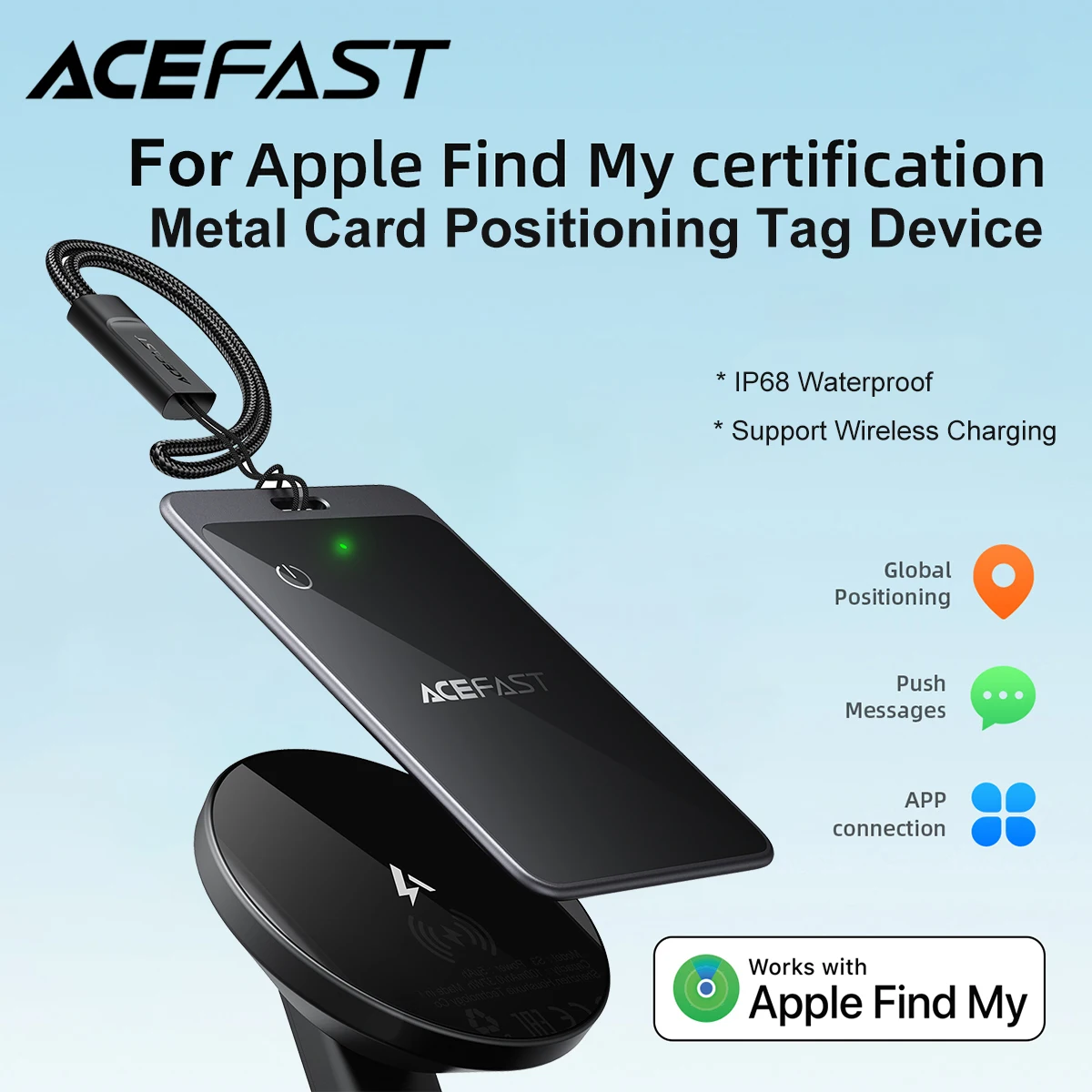 جهاز ACEFAST للبطاقات الذكية لأجهزة Apple Find My Anti Lost جهاز بلوتوث لتحديد المواقع لأمتعة الحيوانات الأليفة GPS مكتشف الشحن اللاسلكي