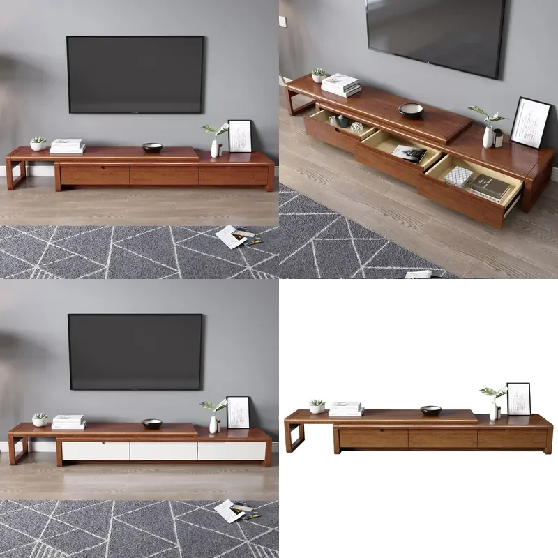 All Solid Wood TV Cabinet Modern Simple Extendable Multi Size Floor Storage Unit for Living Room Bedroom Small Apartment