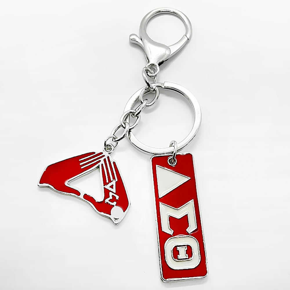 Red Greek sorority women society  letter Nameplate pendant enamel metal keychain key chain