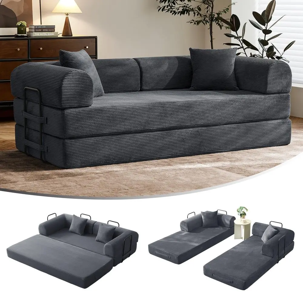

79 Floor Sofa Bed, 5in1 Convertible Sleeper Sofa with Removable Armrests, Corduroy Fabric Sofa Couch, No Assembly Required for