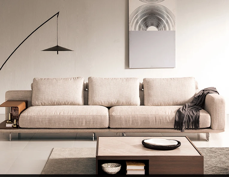 

Italian minimalist cotton linen fabric sofa for 3 people Nordic style modern simple living room high-end furniture