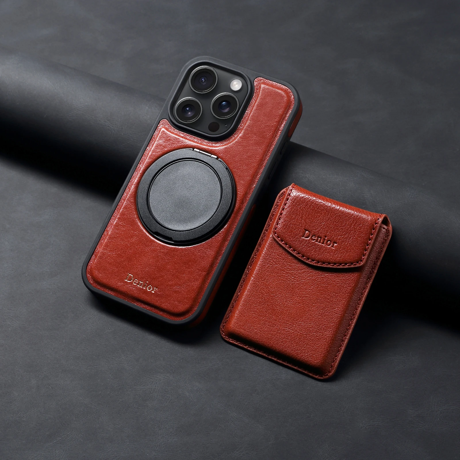 Premium Top Grain Cowhide Phone Case Compatible with iPhone 15 16 17 Pro Max Magnetic Stand Cover with Detachable Wallet Shell