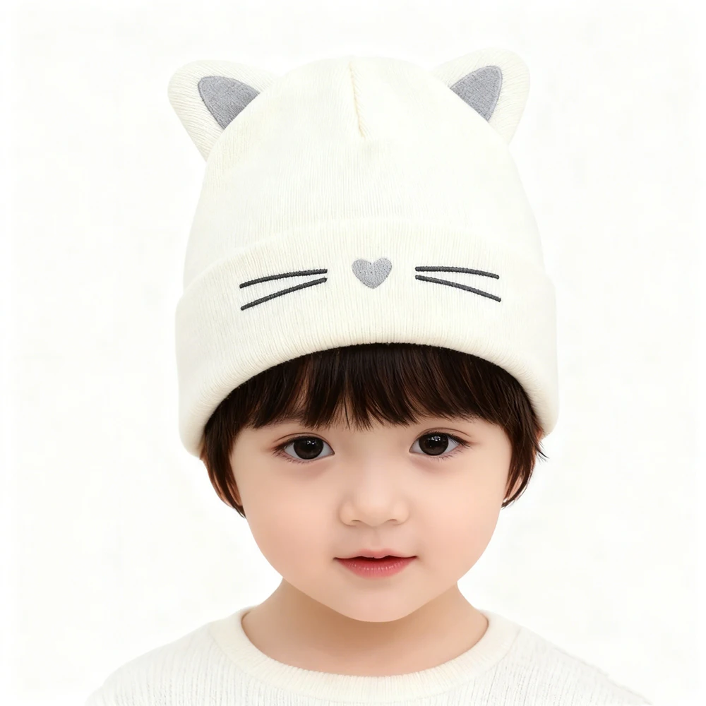 

Baby Cartoon Embroidery Cat Ears Kids Knitted Hat Warm Cute Beanie for 1-6years Old Boys Girls Kids Cotton Caps Accessories
