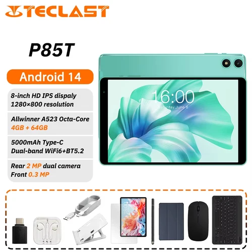 Teclast P85T Tablet PC Allwinner A523 8 núcleos/8 pulgadas 1280*800 HD IPS/4GB RAM/64GB ROM/5000mAh tipo C/Android 14/WiFi6 + BT5.2