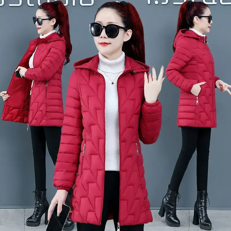 Winter Slim Hooded Parka for Women Cotton Jacket Comfort Casual Coat Warm Outerwear Mom Clothing Lady Autumn Fashion 2024 New