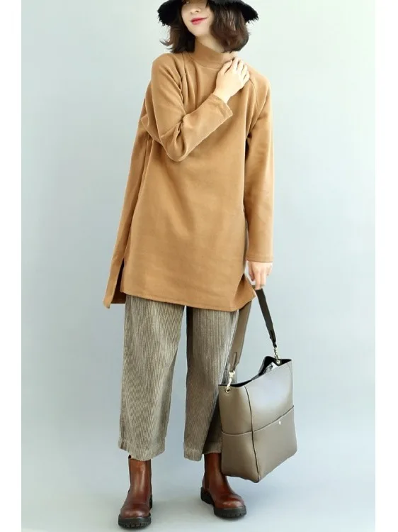 Artystyczna bluza Thiened z wysokim kołnierzem, długim rękawem, średniej długości, idealna na jesień i zimę, w stylu vintage.