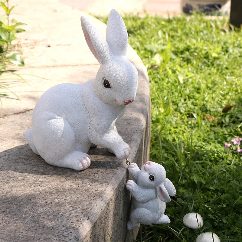 Garden Statues Rabbit Figurine Ornaments Micro Landscape DIY Terrarium Decorations Easter Bunnies Statue Patio/Plant Flower Pots