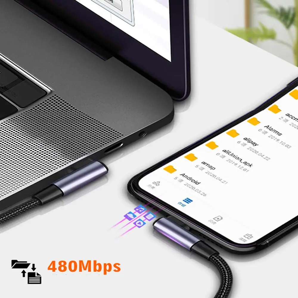 Mobile Phone Power Delivery Male to Male Fast Charging Right Angle PD 60W USB C to USB Type C Cable