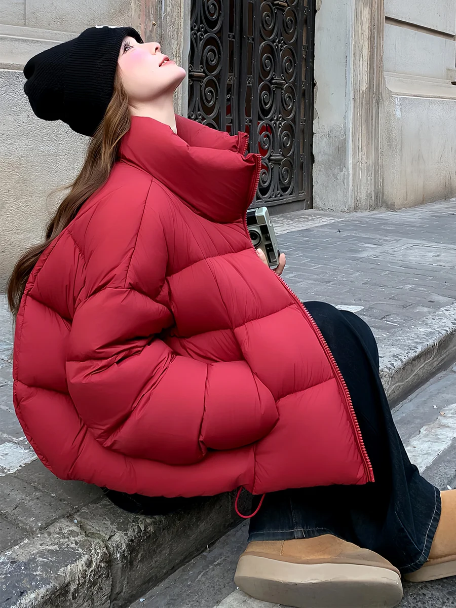 

Korean Sle Red ort 90 White Du down Jaet Women's Winter New Loose Warm Small Thi Outerwear Casual Loose Fit