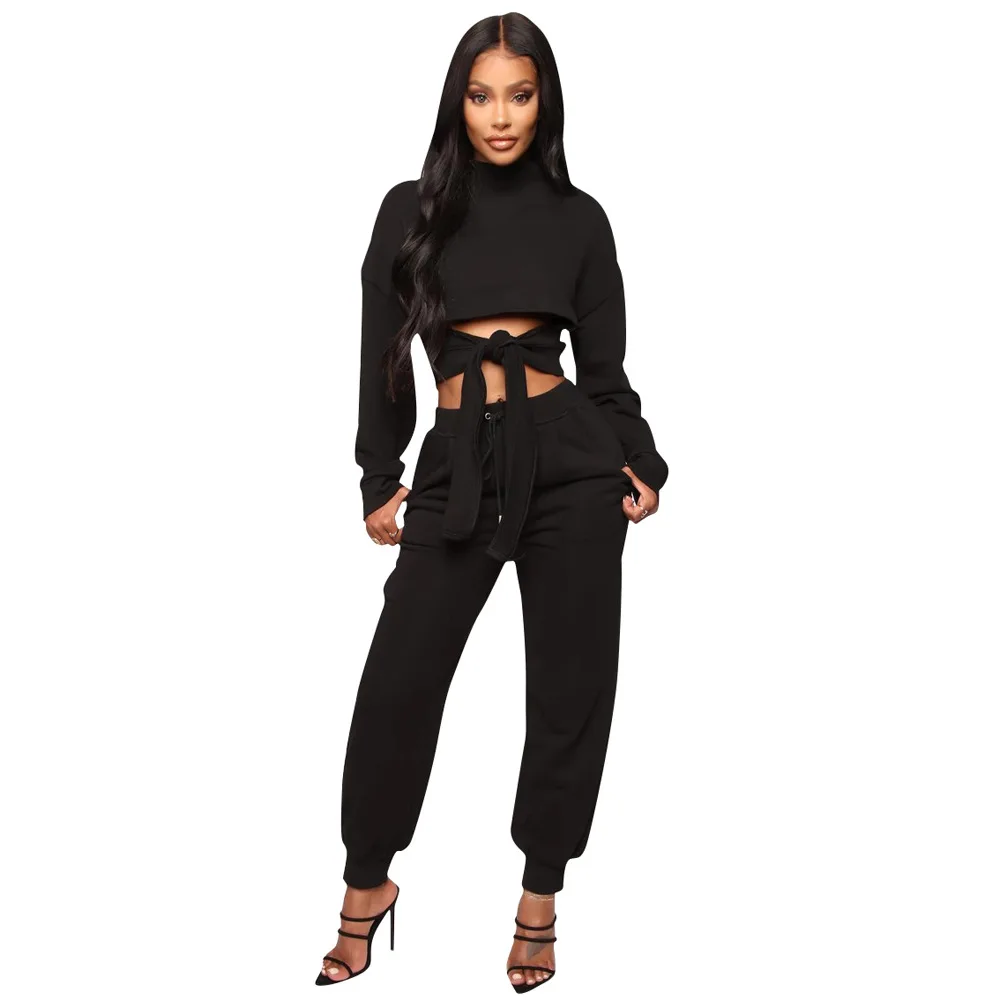 Aummer Winter Women's Two Pieces Set Female Casual Hollow Hoodies Sexy  Sweatsuit Set Waist Elastic Sweatpants Suit