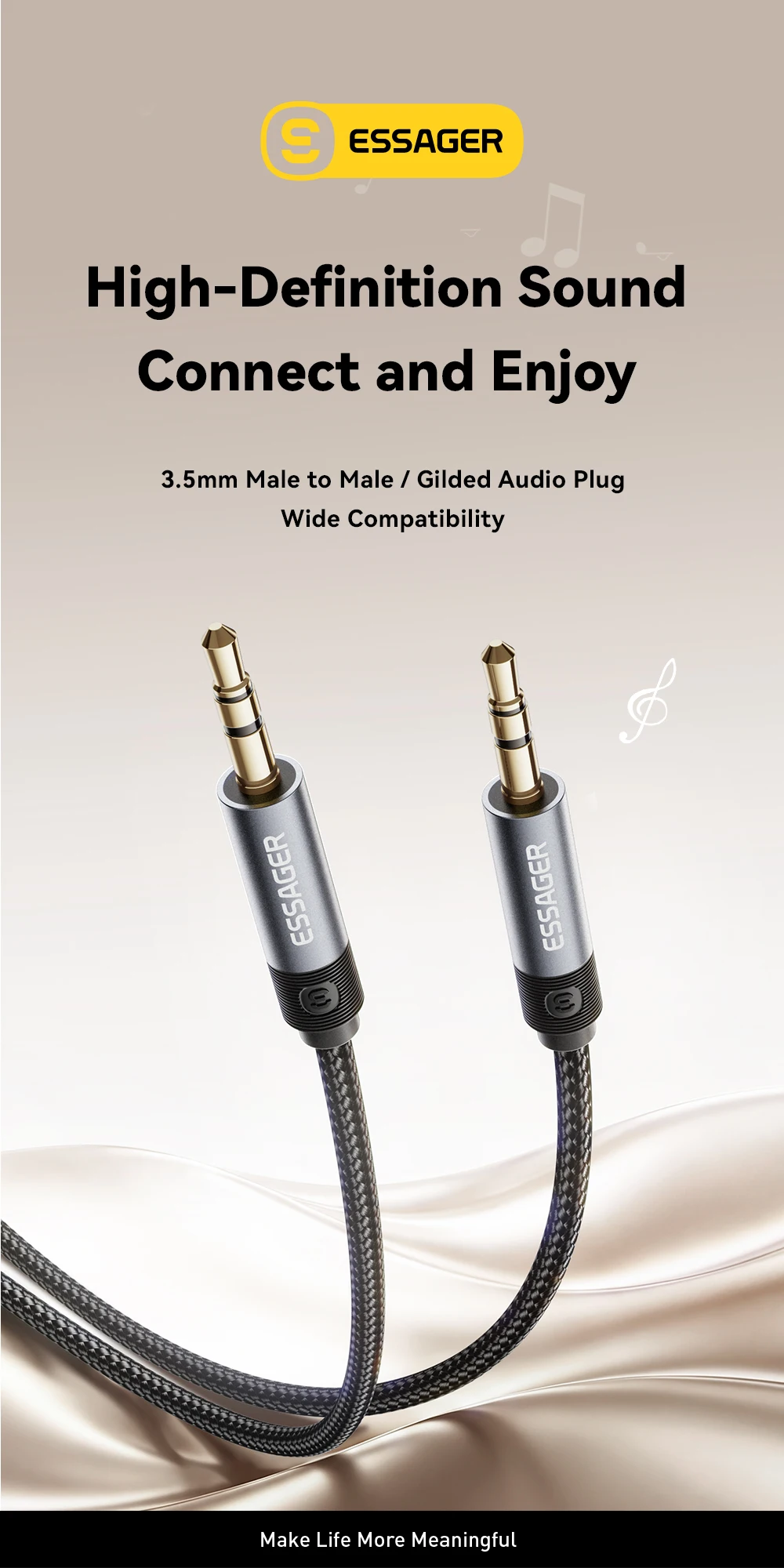 Essager 3,5-mm-Klinken-Audiokabel, 3,5-mm-Stecker auf Stecker, Audio-Aux-Kabel für Telefon, Kopfhörer, Autolautsprecher, Computer, Aux-Kabel 3M 5M – Detail 1